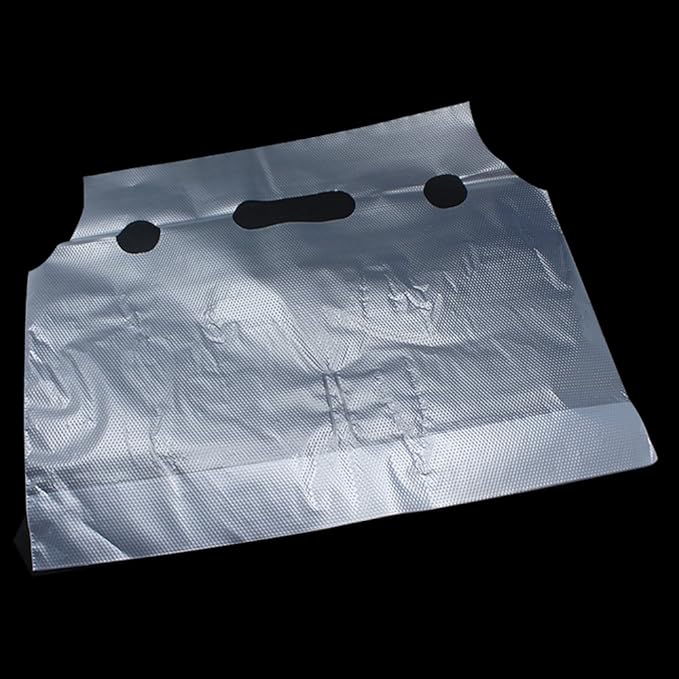 FERENLI 100PCS Clear Handle Drink Drinking Plastic Packaging Bags for Shops Stores Dining Hall Portable Beverage Milk Juice Water Carrier Containers Hanging Hole Liquid Pouches 12.2x10.2 inch
