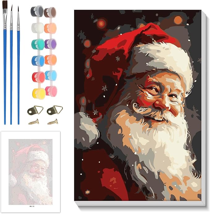Skyboda Christmas Paint by Numbers Kit for Adults Beginners with Frame, Christmas Santa Claus Adult Paint by Number Kits on Canvas, Easy DIY Oil Painting Kits for Home Decor, 8x12in