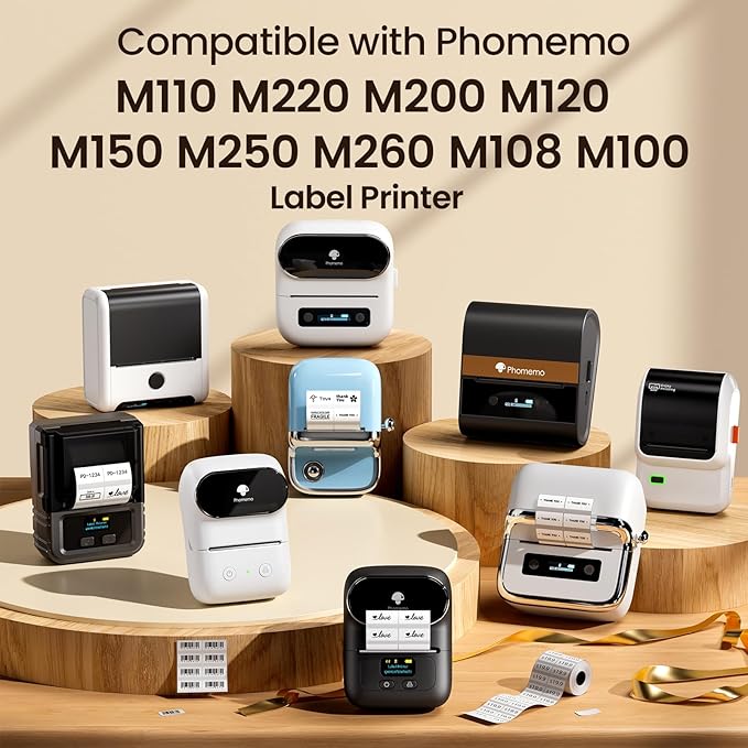 Phomemo M110 Labels, 20 x 10mm(3/8" X3/4") for M110/M220/M221/M100/M120 Label Printer, Thermal Labels Multipurpose Self-Adhesive for Barcode, Price Sticker, Black on White