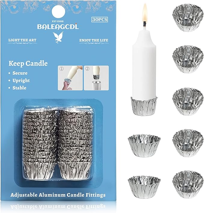 Taper Candle Fittings -Taper Candle Holders Fitters,Silver Bobeches for Candle Upright Set of 30