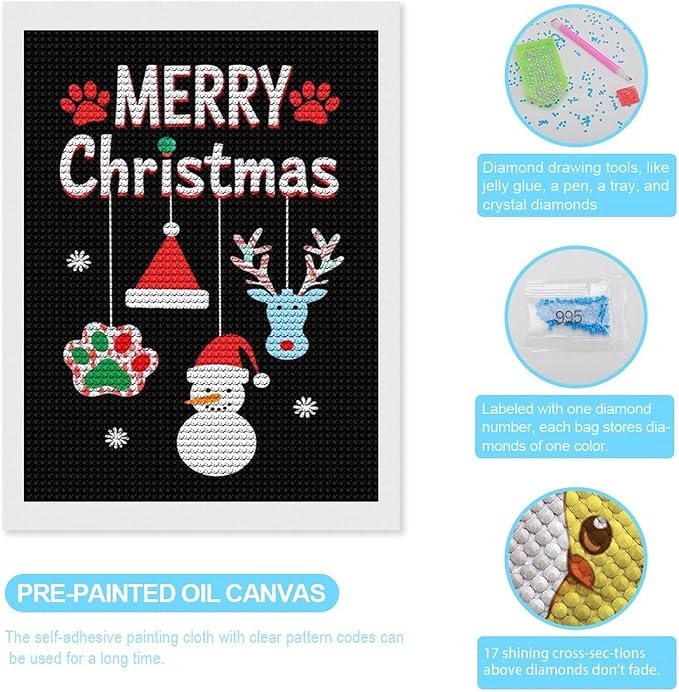AIVKIEJK Diamond Painting Kits for Adults - Merry Christmas Paw Painting DIY 5D Full Drill Diamond Dots Paintings with Diamonds Gem Art and Crafts Home Decor 12"x16"