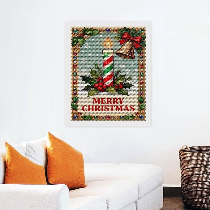 AIVKIEJK Diamond Painting Kits for Adults - Merry Christmas Candle & Holly Accents Painting DIY 5D Full Drill Diamond Dots Paintings with Diamonds Gem Art and Crafts Home Decor 16"x20"