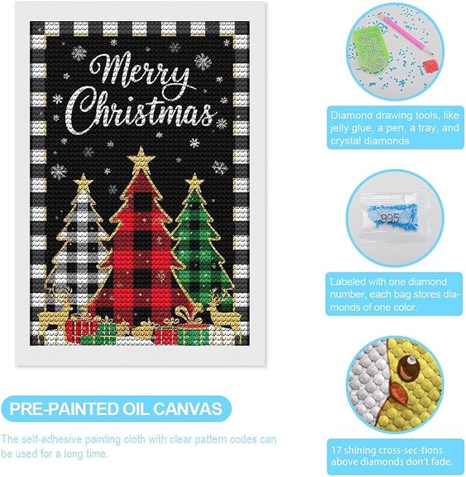 AIVKIEJK Diamond Painting Kits for Adults - Merry Christmas Tree Holiday Painting DIY 5D Full Drill Diamond Dots Paintings with Diamonds Gem Art and Crafts Home Decor 8"x12"