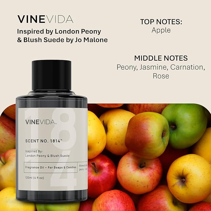VINEVIDA [10mL] London Peony & Blush Suede Fragrance Oil for Candle Making - Natural Candle Oil Scents - Soap Making Essential Oil - Made in USA