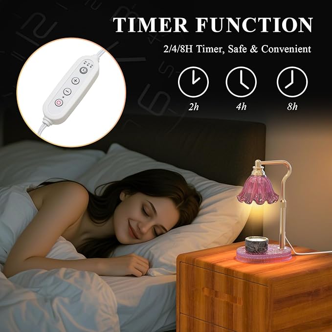 Candle Warmer Lamp with Adjustable Height - Flameless 4-Level Dimmable Wax Warmer, Timer Function & Stylish Design in Multiple Colors(Pink)