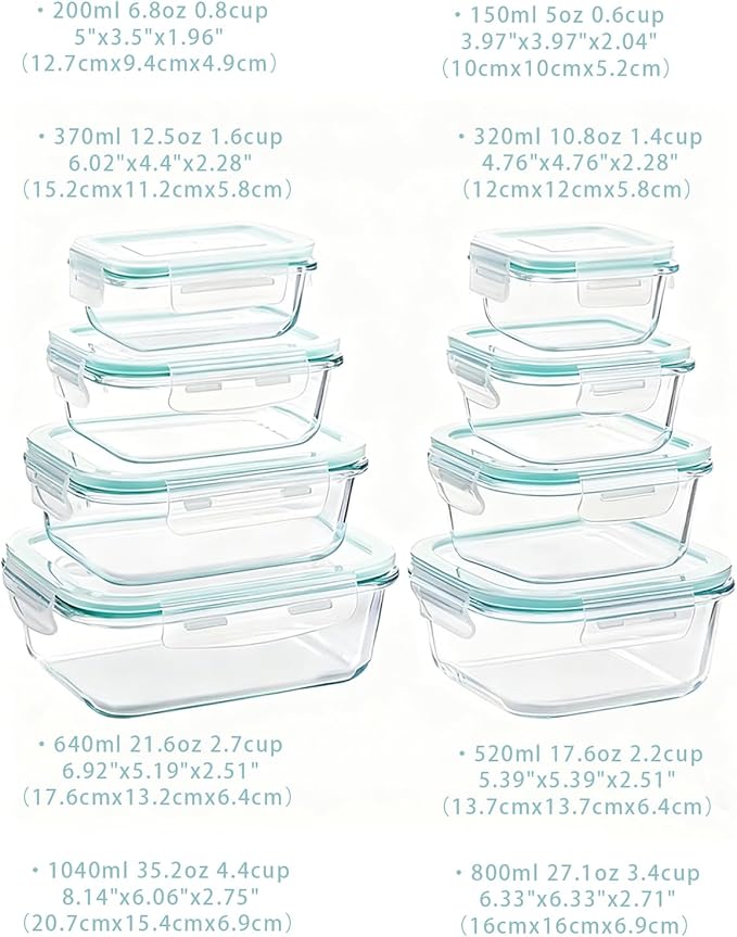 UFI Glass Food Storage Containers with Lids Airtight - 8 Pack - BPA-Free, Leak-Proof, Microwave & Freezer Safe Meal Prep Containers, Stackable Borosilicate Glass Containers for Kitchen Organization
