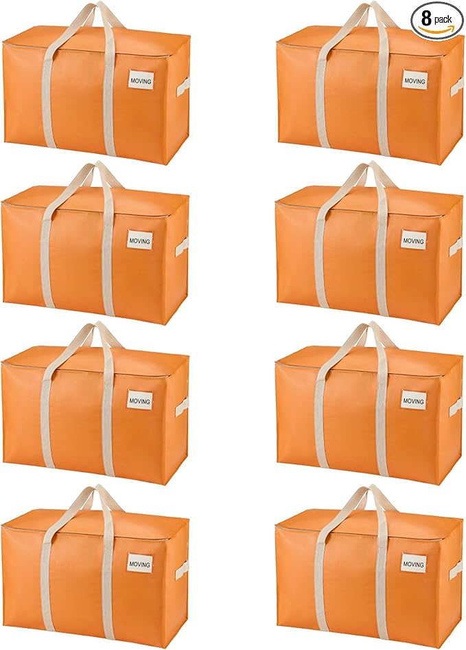 VENO 8 Pack Heavy Duty Moving Bags, Extra Large Storage Bags with Reinforced Handles & Strong Zippers, Foldable & Reusable Moving Box Alternative for Clothes & Dorm Storage