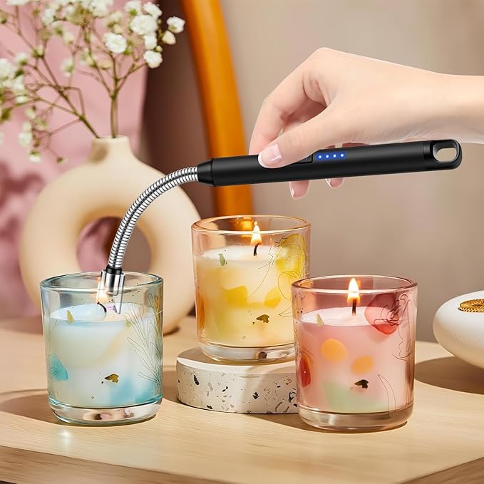 LcFun 2 Pack Candle Lighter Windproof USB C Rechargeable Electric Lighters with 360° Flexible Neck & Safety Lock, Windproof Flameless Long Lighters Matches for Candle, Grill, BBQ, Camping, Gas Stoves