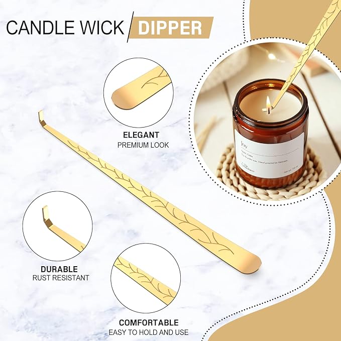 5 in 1 Candle Accessory Set,Candle Wick Trimmer Cutter,Candle Wick Dipper,Candle Wick Snuffer,Rechargeable Candle Lighter,Tweezers,Stainless Steel Candle Care Kit Home Gift for Aromatherapy