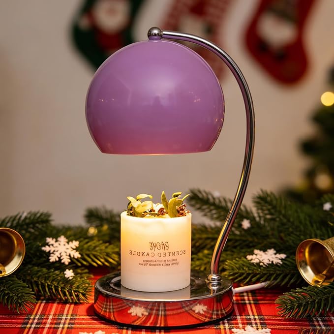 Candle Lamp Warmer, Wide Base Scented Candle Warmer with Timer and Dimmer, Adjustable Candle Melting Lattern, Home Decor Table Lamp (Purple)