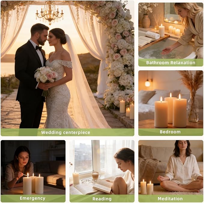 6 Pack Soy White Pillar Candles,Natural Soybean Pillar Candles,540 H Long Lasting Burning-Unscented,Dripless and Smokeless Rustic White Hand-Poured Candles Dinner Table,for Wedding,Home Decor 2.8x6in