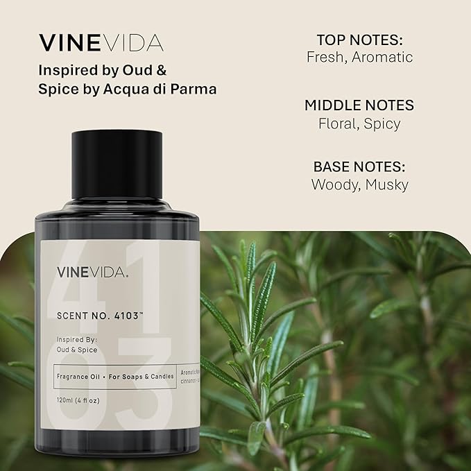VINEVIDA [16oz] Oud & Spice Fragrance Oil for Candle Making - Natural Candle Oil Scents - Soap Making Essential Oil - Made in USA
