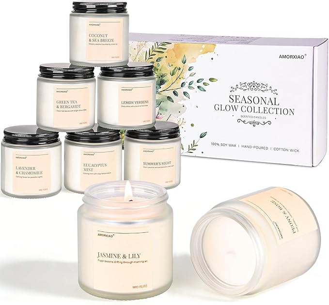 Scented Candles Gift Set, 8 Pack Soy Wax Candles for Home, Spring Summer Floral Fresh Aromatherapy Scents, Gifts for Women, Birthday