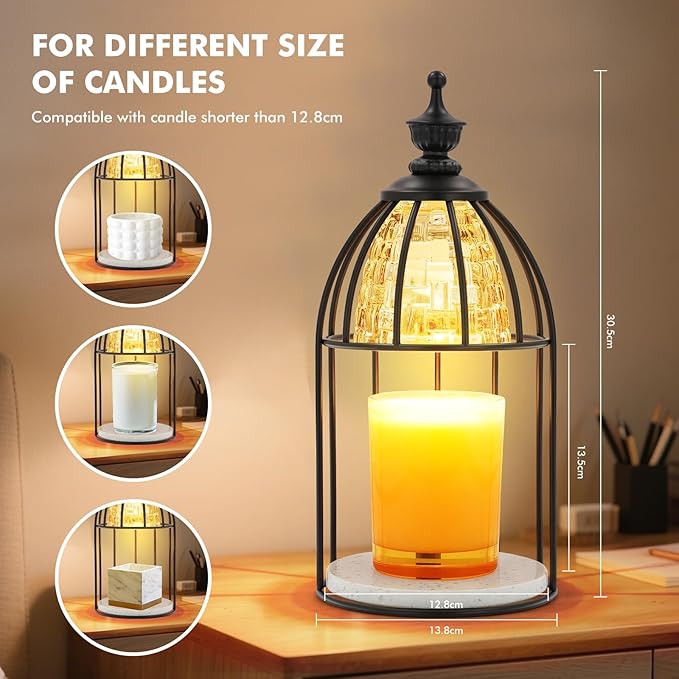 Candle Warmer Lamp with Timer & Dimmer - Vintage Electric Wax Melter for Scented Jar Candles, Aroma Night Light and Home Decor Gift for Women, Housewarming, Birthday, Christmas