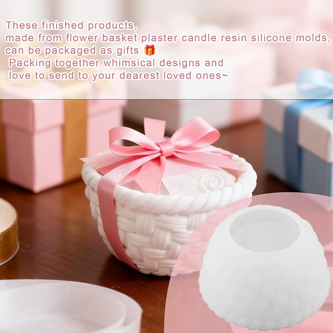1 Pc Woven Flower Basket Resin Casting Silicone Mold Flower Pot Vase Epoxy Mold for Plaster Cement Concrete DIY Jewelry Small Ornament Trays Party Favors Home Decorations Candle Making