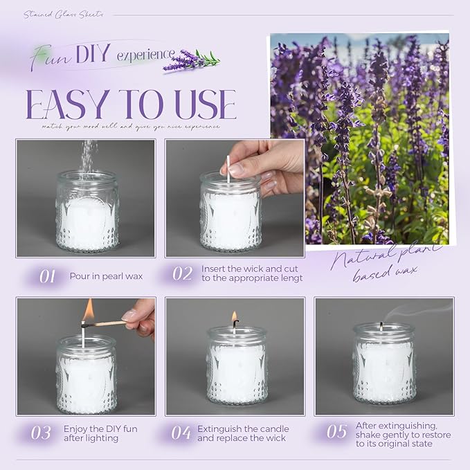 MTLEE Pearled Candle 2.2 Lb/35oz Scented Sand Candle Kit Include 50 Wicks, Bow Gift Box, Spoon Reusable Pearled Wax for Mother Mom Day Gift DIY Home Kit(Lavender)