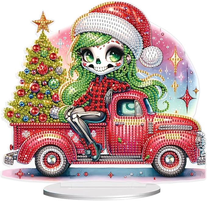 5D Diamond Painting Tabletop Ornament Kits Christmas Tree Skull, DIY Diamond Art Desktop Ornament, Special Shaped Crystal Rhinestone Diamond Art Table Top Home Office Christmas Decor (24x22.1cm)
