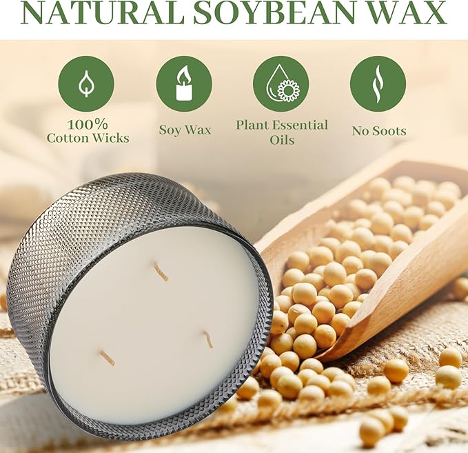Sandalwood Scented Candle Gift for Women - 10.58 oz 3 Wicks Natural Soy Wax Large Candle, 50-Hour Burn Time Aromatherapy Candle for Home & Relaxation, Valentines Day Gifts for Women