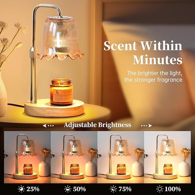 Candle Warmer Lamp with Timer Dimmable, Adjustable Height, House Warming Gifts New Home Decor, Mothers Day Birthday Gifts for Mom Women, Bedroom Decor with 2 Bulbs (Gifts for Women)