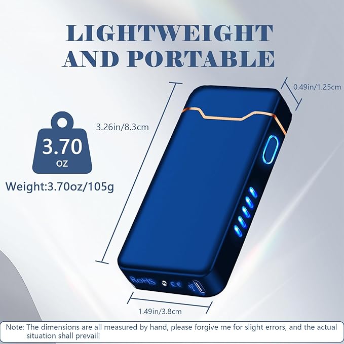 BABOBIU Windproof Lighters Rechargeable Electric Lighters Plasma Lighter with LED Light Power Display Cool Lighter for Fire BBQ Candle Indoors Outdoors (Blue)