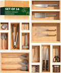 Bamboo Drawer Organizer 14 Pcs for Kitchen Multi-purpose Storage Dividers for Kitchen, Office, Jewelry, Cosmetics, Wooden Drawer Dividers for Drawer Organizer Desk Organizer Gift for Women Gifts Idea