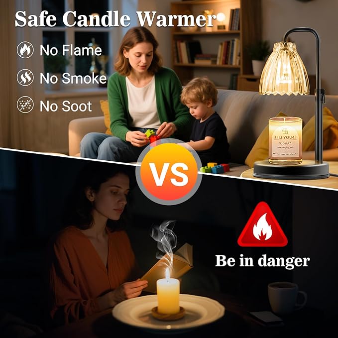 Hyrion Candle Warmer Lamp with Timer Dimmer, Adjustable Height Wax Warmer for Scented Jar Candles, Flameless Candle Melter with 2 Bulbs, Perfect Housewarming, Birthday Gifts for Women, Mom, Home Decor