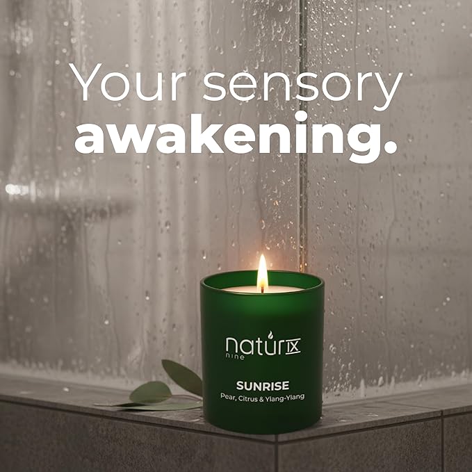 Natur IX Sunrise Scented Candles for Home | Pear,Citrus,YlangYlang | Natural Non Toxic Soy Candles with Essential Oils | 50h Long Burning