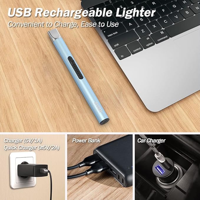 Candle Lighter, Electric Lighter Rechargeable USB, Arc Windproof Flameless Plasma Long Stick, No Butane Fluid, Perfect for Candle BBQ Camping Kitchen Stove, Pink and Blue