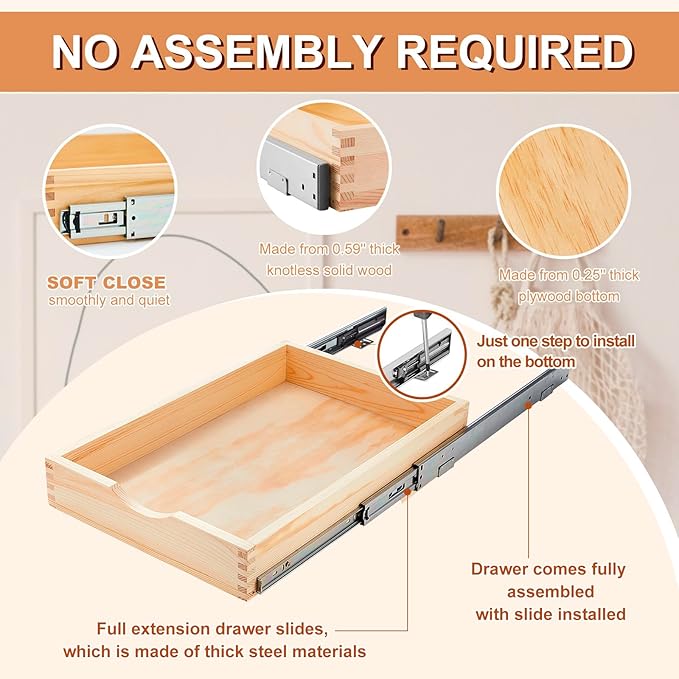 Sintuff 3 Pack Wooden Pull out Tray Cabinet Organizer Gentle Close Roll out Shelves for Kitchen Cabinets Fully Assembled Slide Pantry Shelves (15'' X 21'')