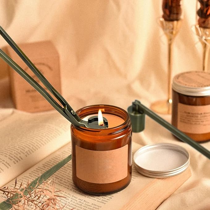 MrMrKura 4 in 1 Candle Accessory Set, Candle Snuffer, Candle Wick Cutter, Candle Dipper, Storage Tray Plate, Candle Care Kit with Velvet Pouch for Candle Lover (Bronze)