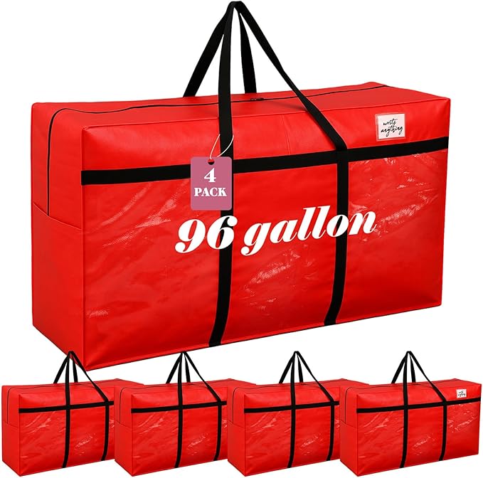 4 Pcs 96 Gallon Extra Large Moving Bags Heavy Duty Storage Bag with Strong Zipper Handle Foldable XXL Jumbo Storage Tote Packing Moving Box for College Dorm Travel Cloth Duffle (Red)
