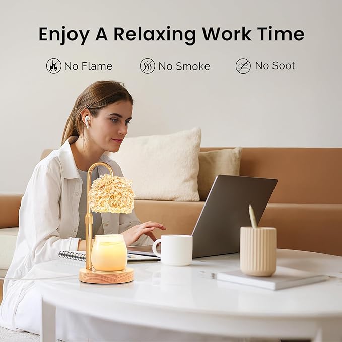 LOFTEK Candle Warmer Lamp with Timer - Dimmable - Adjustable Height- Electric Wax Melt Warmer Lamp with 2 Bulbs for Scente, Jar Candles, Elegant Home Room Decor, Warming Gift for Women, Crystal Gold