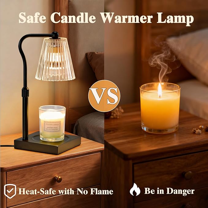 Shevvi Candle Warmer Lamp with Timer, Dimmable Candle Warmer for Jar Candles, Gifts for Women Mom, Height Adjustable Wax Melt Warmer, House Warming Birthday Gift, New Home Decor, Black