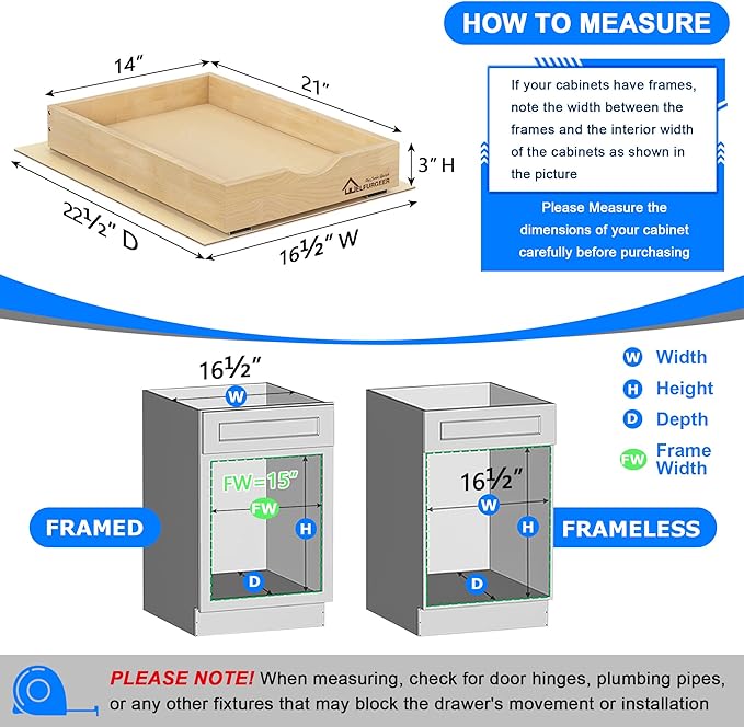 WelFurGeer Soft Close Pull Out Drawers for Cabinets, 14" W x 21" D Pull Out Cabinet Drawer with Heavy Duty Slides, Pull Out Cabinet Organizer, Cabinet Roll Out Drawers, Pull-Out Home Organizers