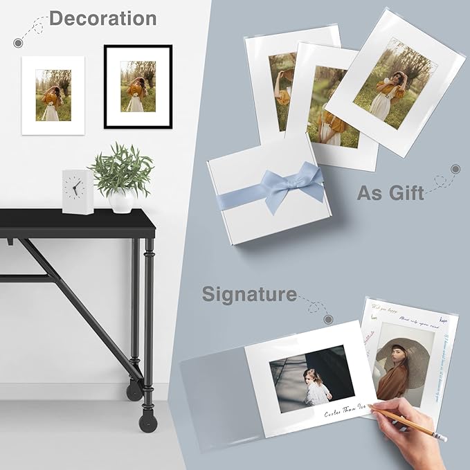 Golden State Art Pack of 50 8x10 White Picture Mats Mattes with White Core Bevel Cut for 5x7 Photo + Backing + Bags