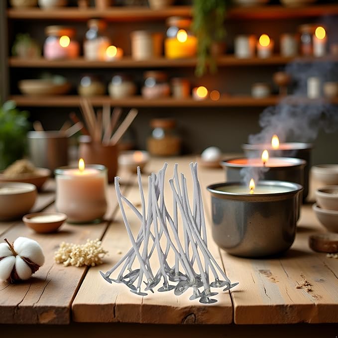 30Pcs 4 inch White Candle Wicks, Natural Cotton Low Smoke Candle Wicks Pre Waxed Candle Wicks for Soy Beeswax Candle Making
