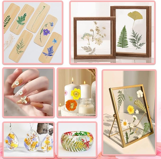 210 Pcs Dried Pressed Flowers for Resin, Dried Pressed Flowers for Crafts, Bulk Natural Dried Flowers Kit with DlY Butterfly Stickers&Tweezers for Resin Molds, Candles, Soap,Jewelry Making, Art Crafts