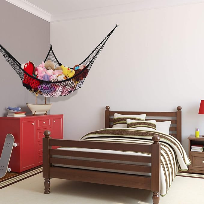 Toy Hammock for Stuffed Animals, Stuffed Animal Hammock Net Jumbo Plush Toy Storage Cornet Net 70" Wall Sling Large Teddy Bear Mesh Toy Net Organizer Black