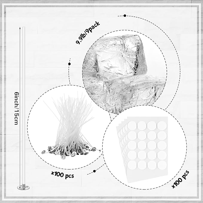 Heigble 9.9 lb Gel Candle Wax Making Clear Handmade High Density Jelly Candle Wax with Wick and Stickers with Dye for DIY Making Kit