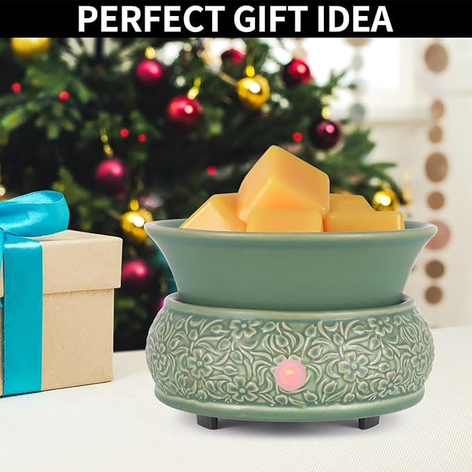 Mocosa Wax Melt Warmer for Scented Ceramic Candle Warmer Home Fragrance Wax Burner Perfect Christmas Gifts for Mom Women(Green)