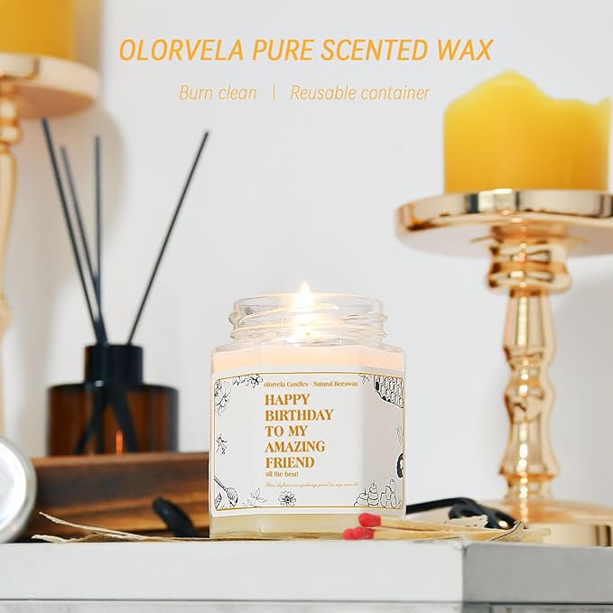 Happy Birthday Beeswax Candle, Best Friend Personalized Birthday Gifts for Women, Men, Mom, Dad, Sister, Teacher, Friends, Pure Natural Beeswax Candles