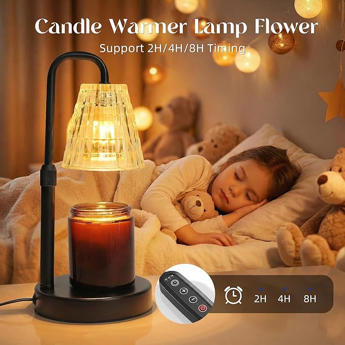 Glimra Candle Warmer Lamp with Timer,Dimmable Candle Warmwr for Jar Candles,Adjustable Cabdle Warmer Birthday Gifts,for Mom Women Friend Sister,Office Apartment Dorm Room Home Decor Black