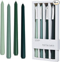 Christmas Green Taper Candles 10'' Non-Toxic Green Shades Ombre Colored Candle Sticks Set of 4 | Natural Soy Candlesticks Colorful Decor Centerpiece Amber Sandalwood Scented