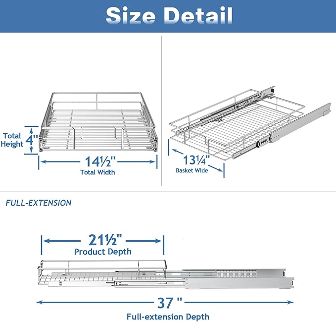 LOVMOR Pull Out Cabinet Organizer and Storage 14½" W x 21½" D, Slide Out Shelves for Kitchen Cabinets