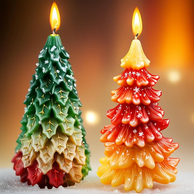 2pcs 3D Christmas Tree Silicone Candle Soap Epoxy Resin Wax Mold Silicone Shapes Christmas Trees Mold for Candle Resin Soap Craft Cake Chocolate Making Kit Christmas Gift (Coniferous+Weeping Pine)