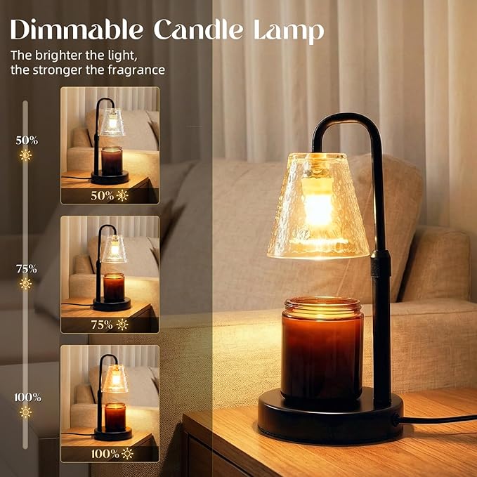 Glimra 2 Pack Candle Warmer Lamp with Timer,Dimmable Adjustable Height Candle Heater Birthday Gifts for Women Mom Sister Friends,House Warming Gifts New Home Candle Lamp Warmer with 4 Bulbs