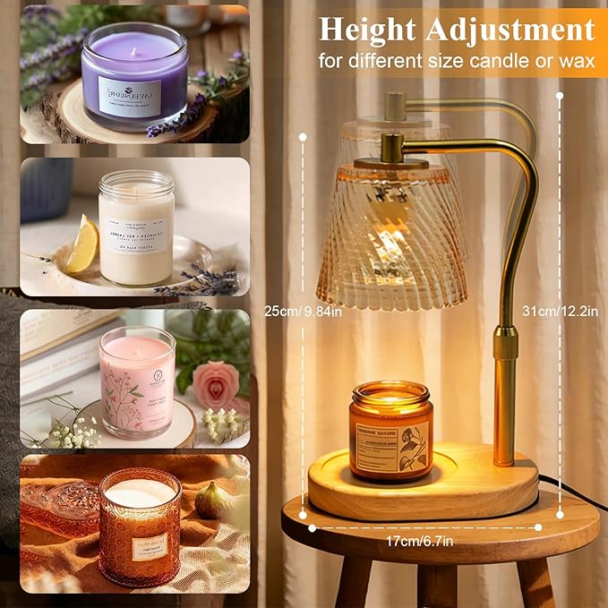 Candle Warmer Lamp with Timer Dimmable, Adjustable Wavy Clear Lamp Candle Warmer for Scented Candles, Housewarming Gift for Spring Home Decor, Women Mom Birthday Gifts with Charming Box & 2 Bulbs