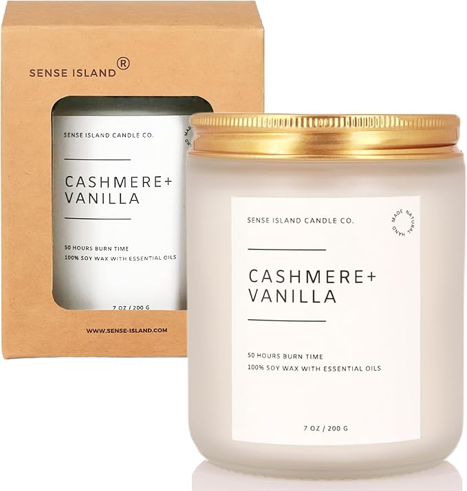 Crackling Wood Wick Vanilla Cashmere Scented Candle Natural Soy Wax 50 hrs Long Lasting Hand-Poured Highly Scented Crackle Wooden Wick Soothing Sound
