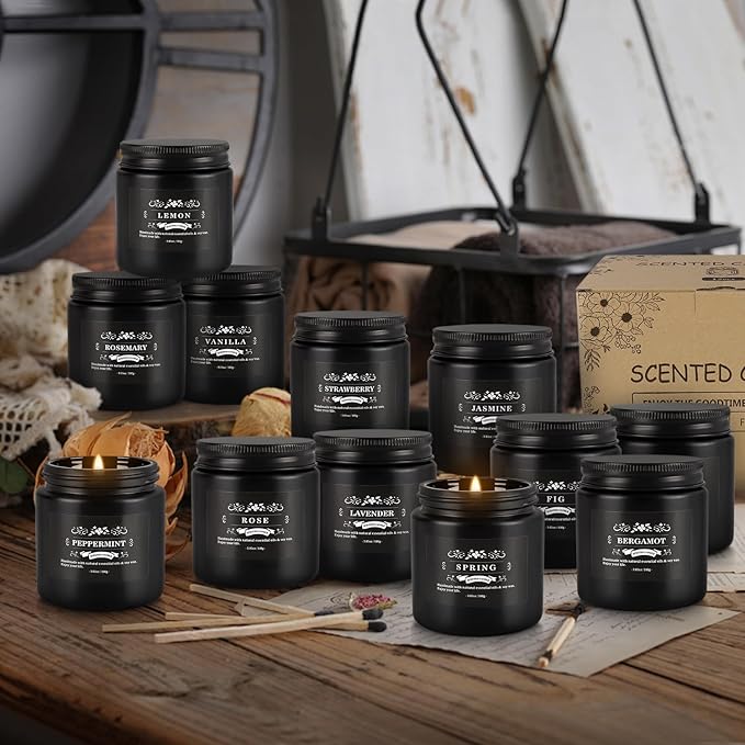Scented Candles Gifts Set 24 Pack Soy Wax Travel Tin Jar Candles for Home 3.05 OZ for Mom for Christmas, Birthday, Thanksgiving, Mother's Day(Black)