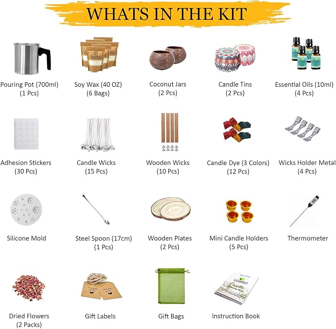 Liliadon Soy Candle Making Kit - Unique Gift Idea! All-Inclusive 17-Piece DIY Set